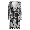 Wrap Dress in Black and Gray Design Pattern