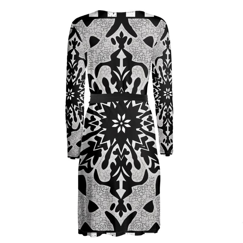 Wrap Dress in Black and Gray Design Pattern