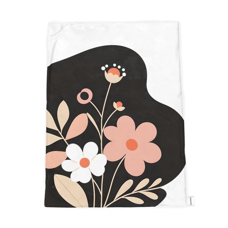 Throw Blanket in Simple Floral Design on Black Silhouette