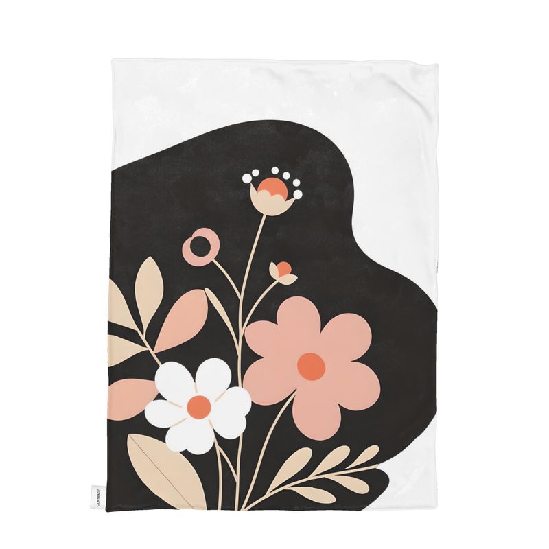 Throw Blanket in Simple Floral Design on Black Silhouette