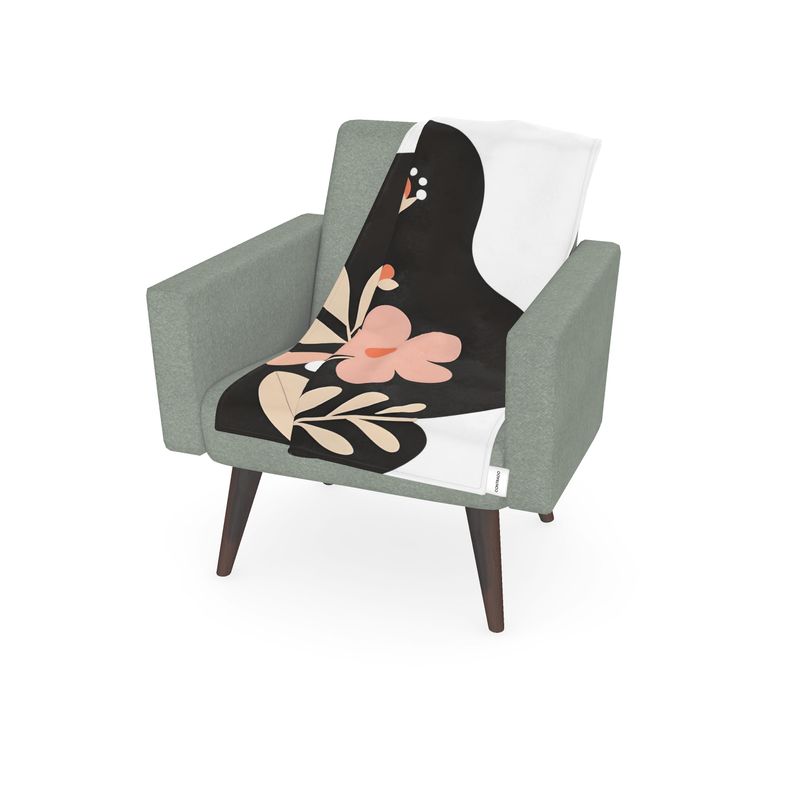 Throw Blanket in Simple Floral Design on Black Silhouette