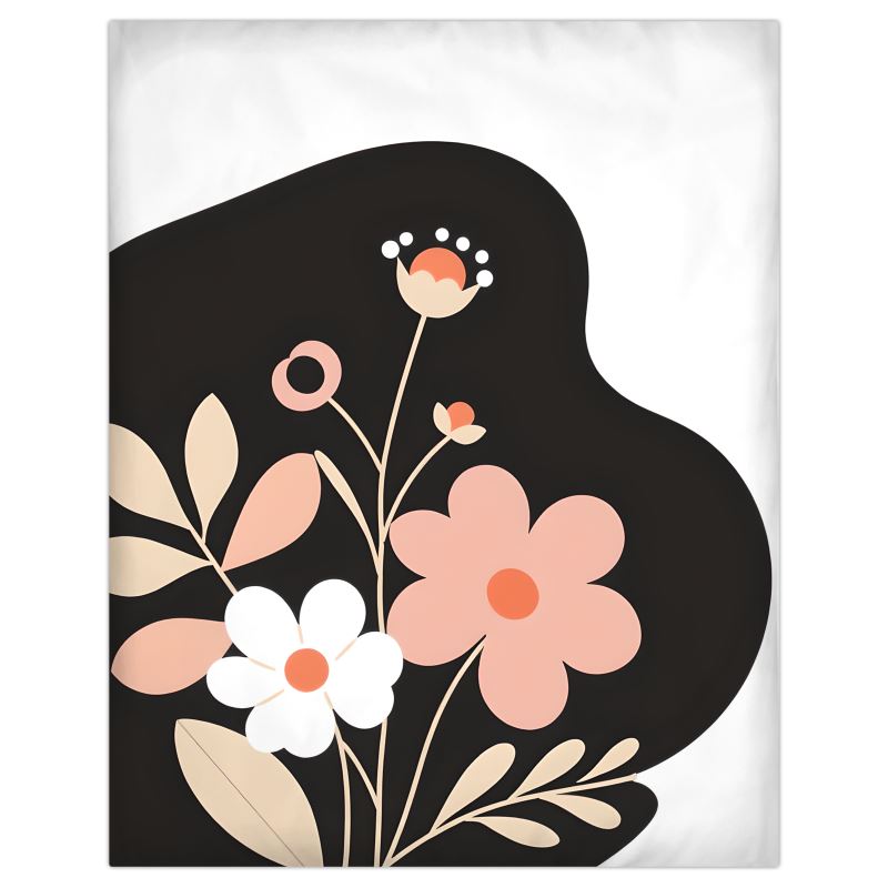 Duvet Cover in a Pink and White Floral Design on a Black Silhouette