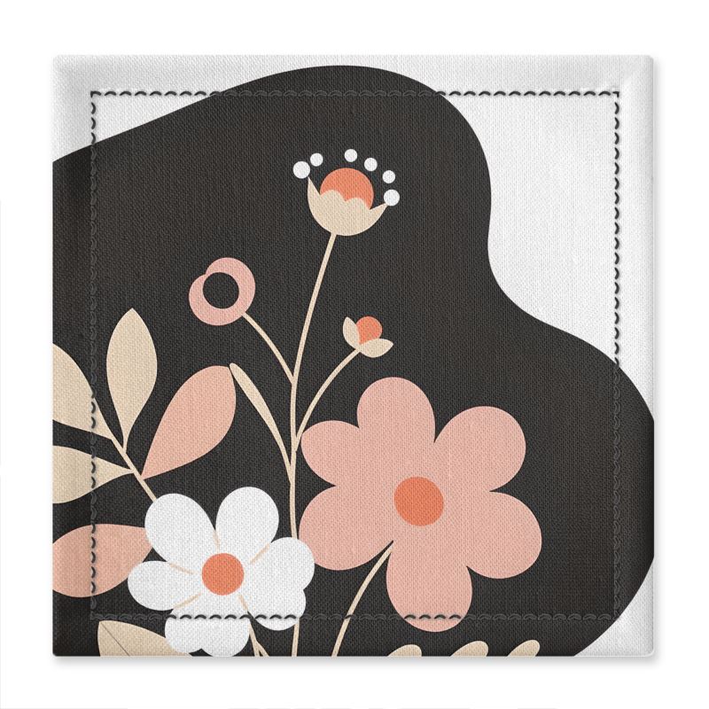 Fabric Coaster in a Pink and White Floral Design on a Black Silhouette