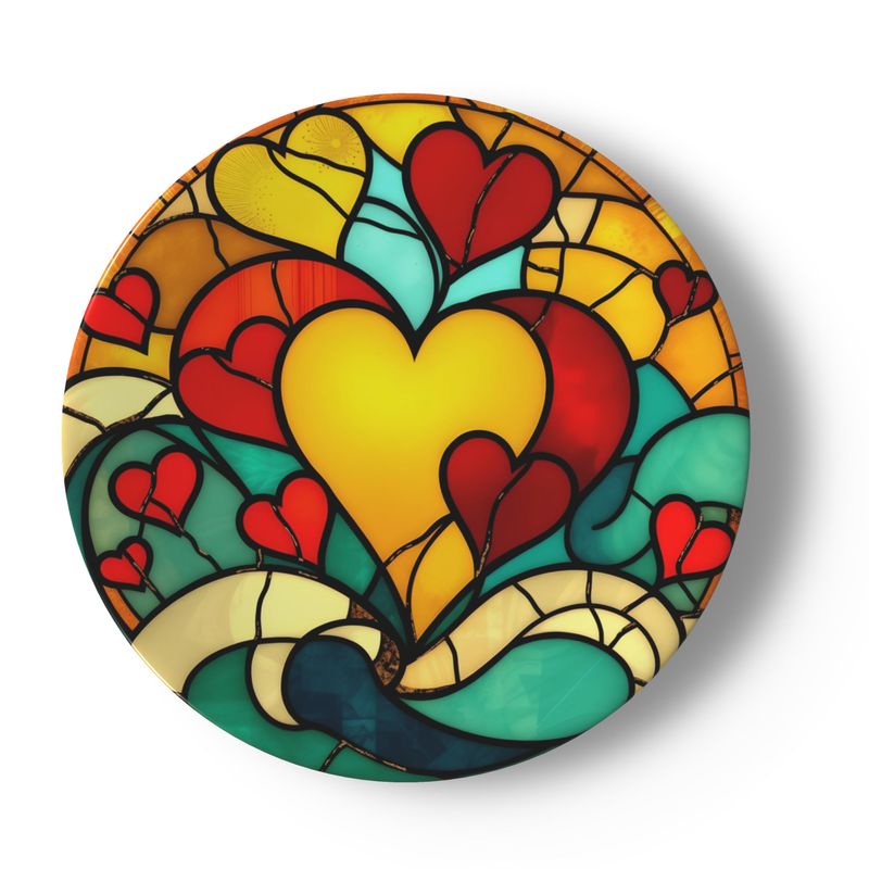 China Plates with Gold and Red Stained Glass Hearts