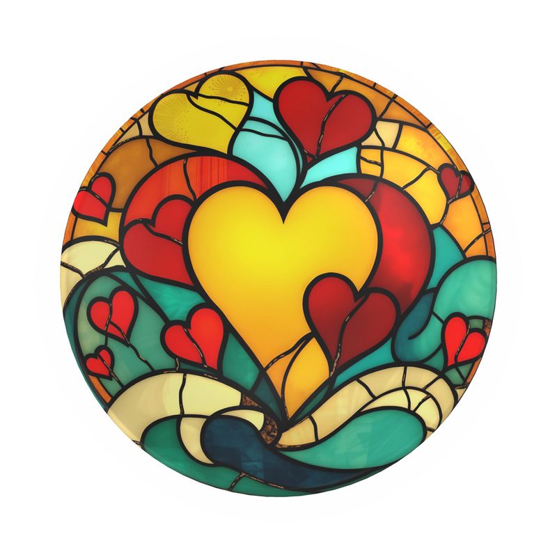Ornamental Bowl with Hearts in a Stained Glass Design