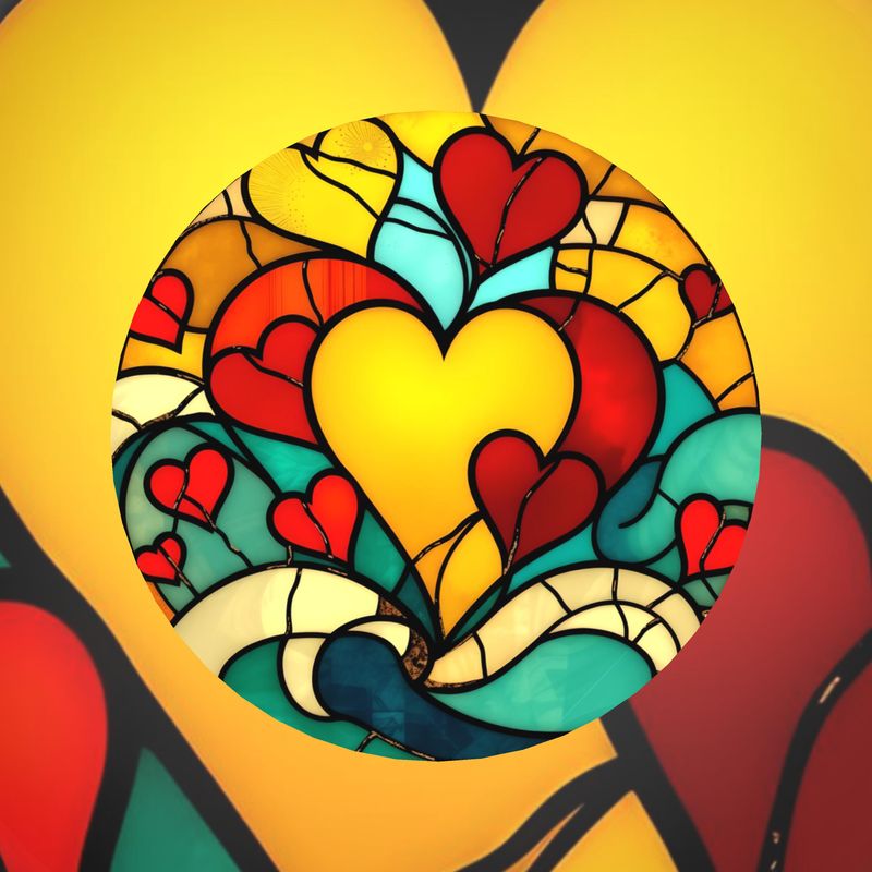 Ornamental Bowl with Hearts in a Stained Glass Design