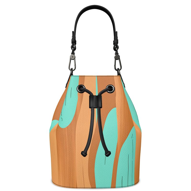 Bucket Bag in Teal and Brown Abstract Design