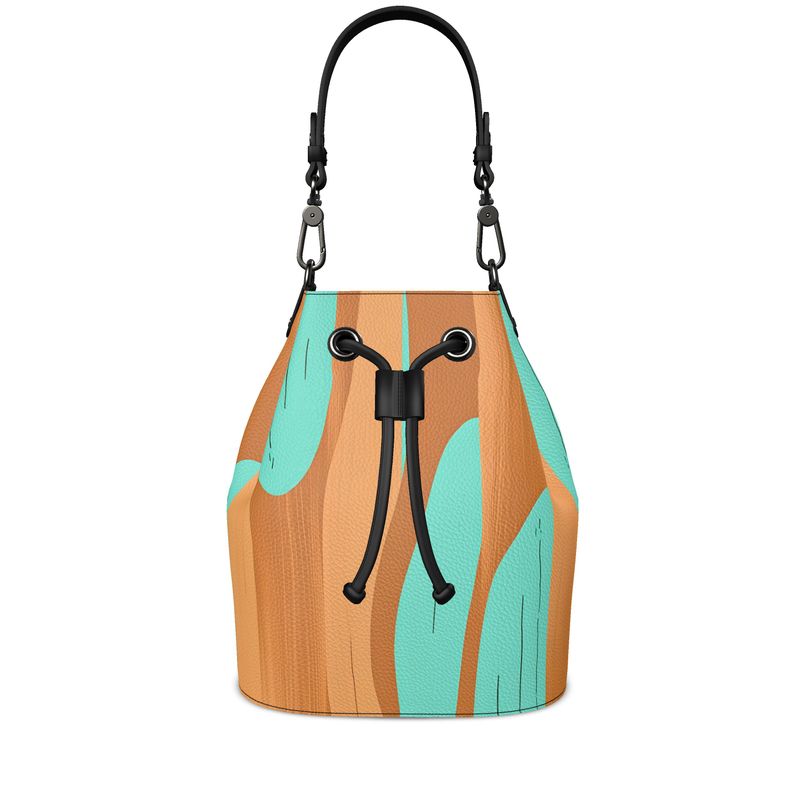 Bucket Bag in Teal and Brown Abstract Design