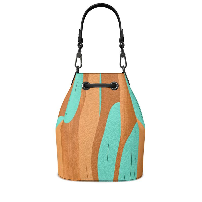 Bucket Bag in Teal and Brown Abstract Design